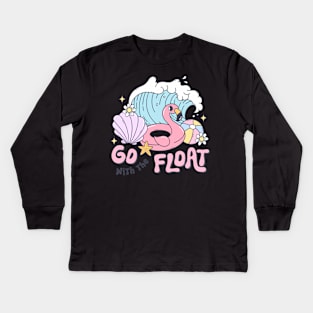 Go With The Float Summer Beach Fun Waves Flamingo Kids Long Sleeve T-Shirt